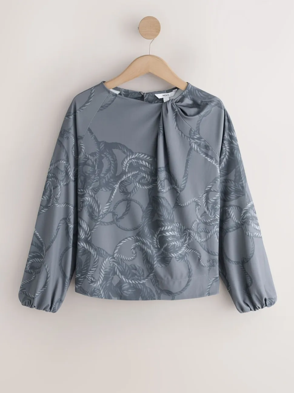 Grijs met touwprint - Twist Neck Long Sleeve Blouse