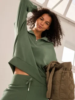 Grijs-groen - Active Modal sweatshirt met kwart-rits