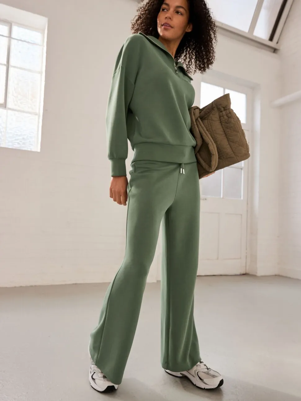 Grijs-groen - Active Modal sweatshirt met kwart-rits