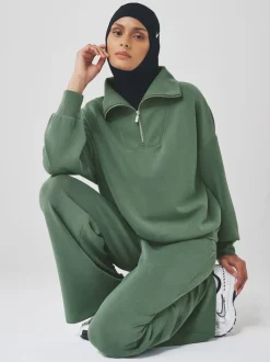 Grijs-groen - Active Modal sweatshirt met kwart-rits