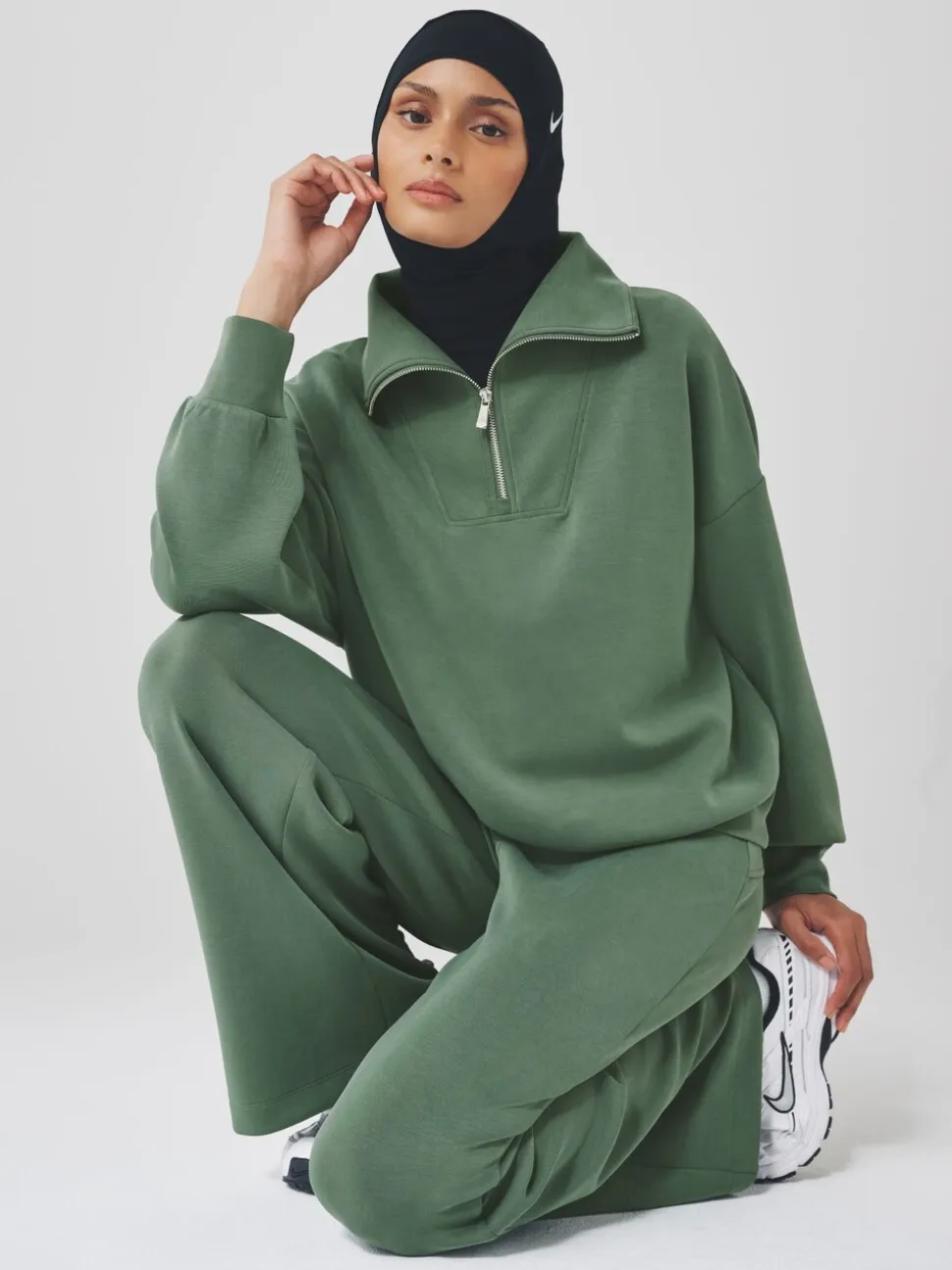 Grijs-groen - Active Modal sweatshirt met kwart-rits