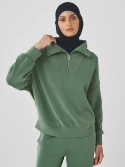 Grijs-groen - Active Modal sweatshirt met kwart-rits