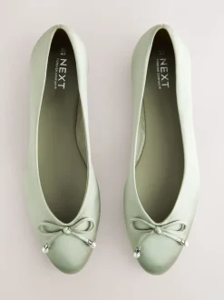 Grijs-groen - Ballerina's met pareleffect en strikdetail voor bruidsmeisjes