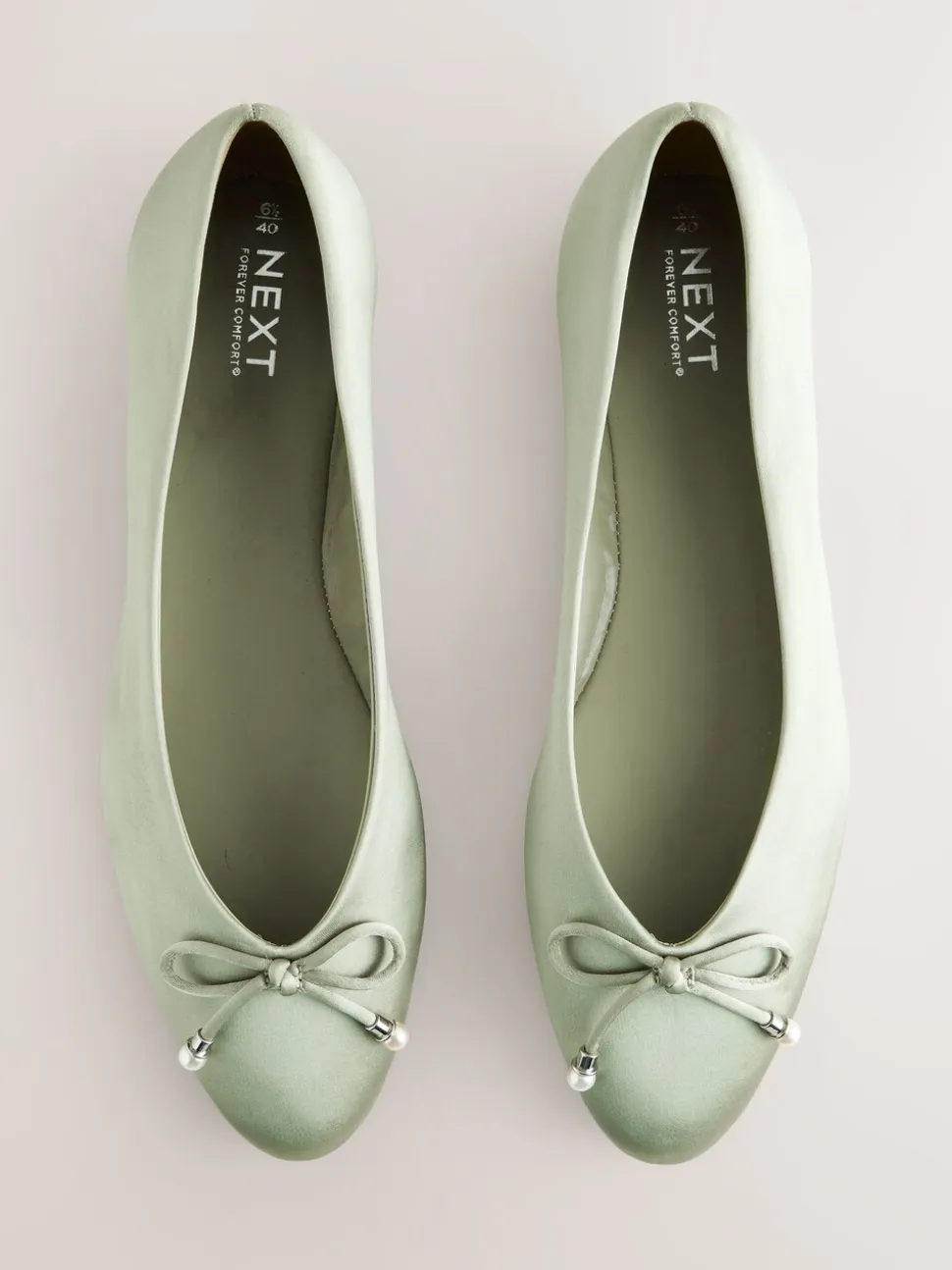Grijs-groen - Ballerina's met pareleffect en strikdetail voor bruidsmeisjes