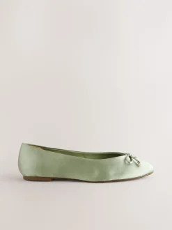 Grijs-groen - Ballerina's met pareleffect en strikdetail voor bruidsmeisjes