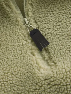 Grijs-groen - Borg Quarter Zip Fleece with Fur Collar