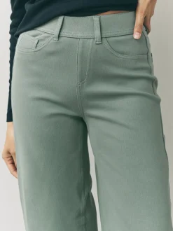 Grijs-groen - Jersey denim broek met wijde pijpen
