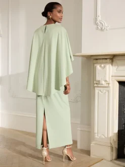 Grijs-groen - Lange jurk met cape