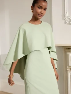 Grijs-groen - Lange jurk met cape