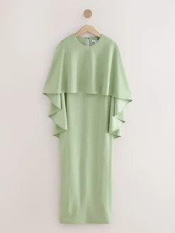 Grijs-groen - Lange jurk met cape