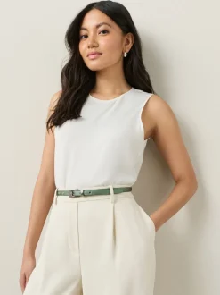 Grijs-groen - Satin Skinny Belt with Diamante Square Buckle