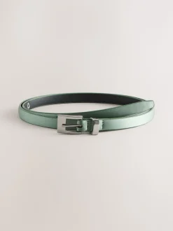 Grijs-groen - Satin Skinny Belt with Diamante Square Buckle