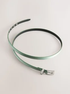 Grijs-groen - Satin Skinny Belt with Diamante Square Buckle