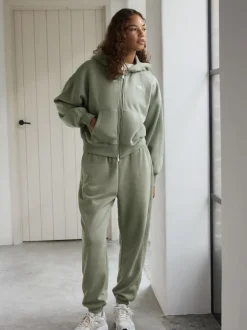 Grijs-groen - Self. joggingbroek met boorden