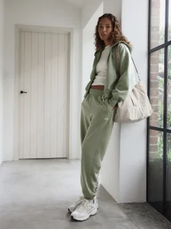 Grijs-groen - Self. joggingbroek met boorden