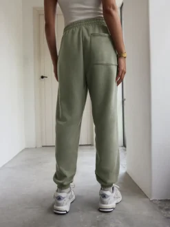 Grijs-groen - Self. joggingbroek met boorden