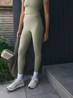 Grijs-groen - self. Legging met hoge taille