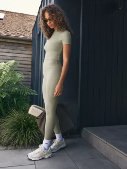 Grijs-groen - self. Legging met hoge taille