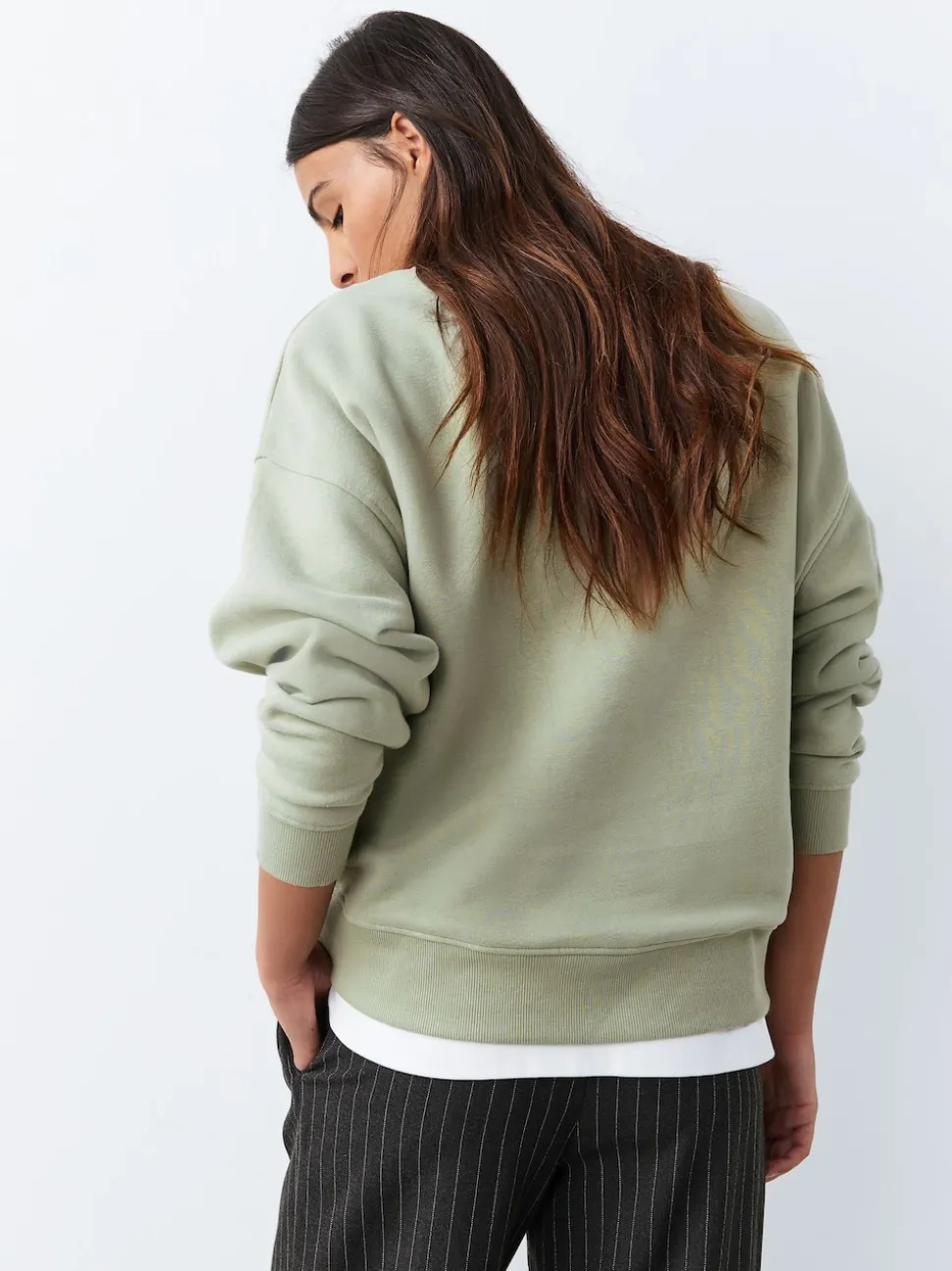 Grijs-groen - Supersoft Peached Essentials sweatshirt met ronde hals en naaddetail