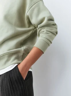 Grijs-groen - Supersoft Peached Essentials sweatshirt met ronde hals en naaddetail