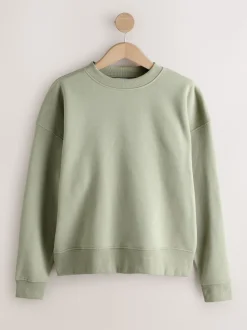Grijs-groen - Supersoft Peached Essentials sweatshirt met ronde hals en naaddetail