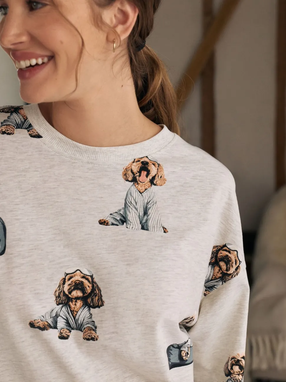 Grijze Charlie the Cockapoo - Katoenen nachthemd
