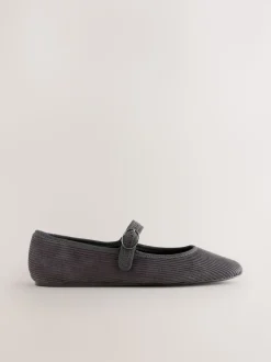 Grijze corduroy - Forever Comfort Round Toe Buckle Detail Mary Jane Shoes