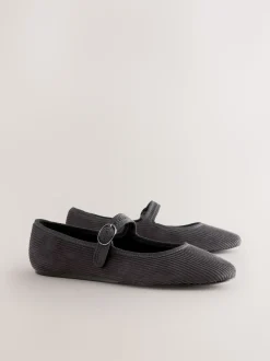 Grijze corduroy - Forever Comfort Round Toe Buckle Detail Mary Jane Shoes