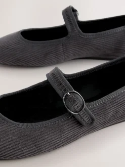 Grijze corduroy - Forever Comfort Round Toe Buckle Detail Mary Jane Shoes