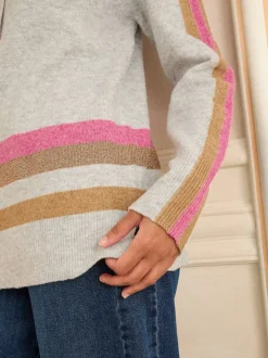 Grijze meerkleurige Lurex Strepen - Love & Roses Stripe Metallic Hoodie