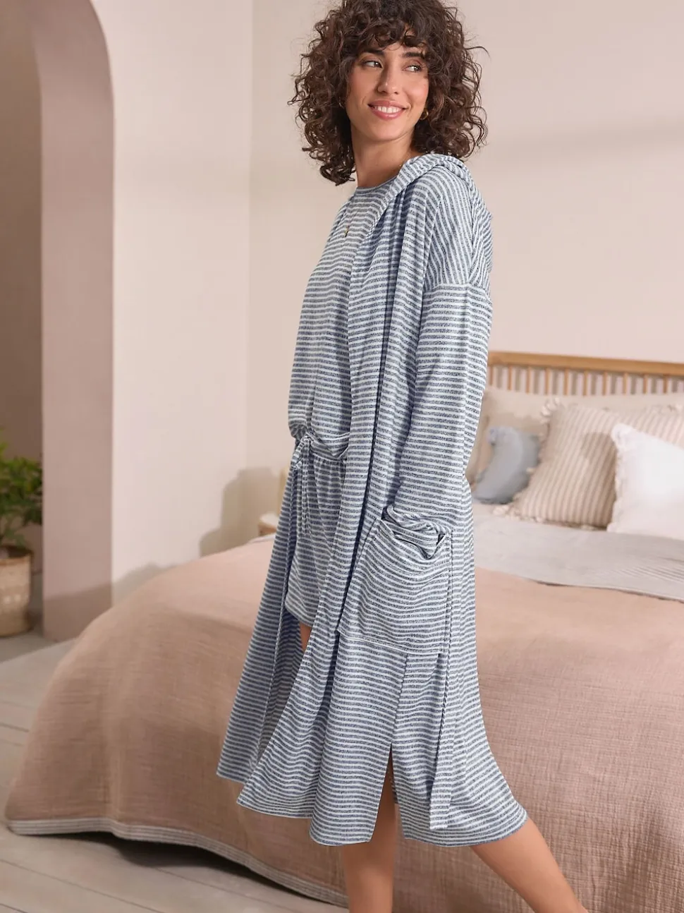 Grijze streep - Cosy Lightweight Dressing Gown