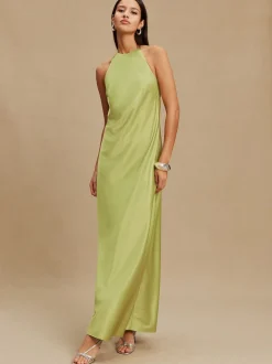 Groen - Bridesmaids Satin Halterneck Maxi Dress