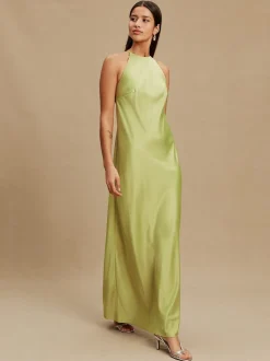 Groen - Bridesmaids Satin Halterneck Maxi Dress