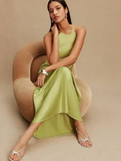 Groen - Bridesmaids Satin Halterneck Maxi Dress