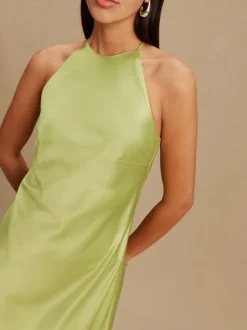 Groen - Bridesmaids Satin Halterneck Maxi Dress