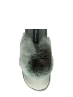 Groen - Dunlop - Pantoffelmuiltjes met imitatiebont en dichte neus voor dames