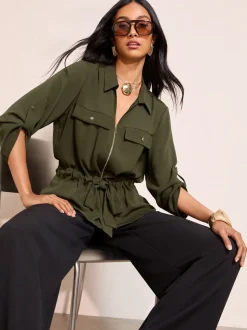 Groen - Friends Like These Utility Style Tie Waist Shirt