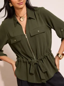 Groen - Friends Like These Utility Style Tie Waist Shirt