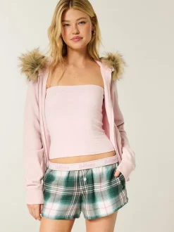 Groen - Hollister Christmas Flannel Check Pyjama Shorts With Logo Waistband