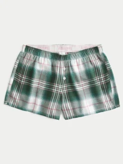 Groen - Hollister Christmas Flannel Check Pyjama Shorts With Logo Waistband