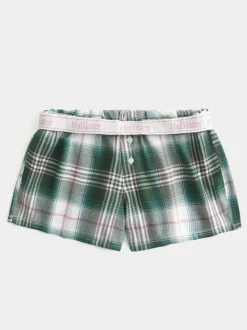 Groen - Hollister Christmas Flannel Check Pyjama Shorts With Logo Waistband