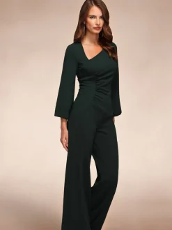 Groen - Hot Squash Ruched Jumpsuit with Sleeves