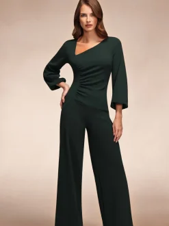 Groen - Hot Squash Ruched Jumpsuit with Sleeves