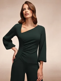 Groen - Hot Squash Ruched Jumpsuit with Sleeves