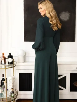 Groen - HotSquash jumpsuit met wijde pijpen en blousonmouwen