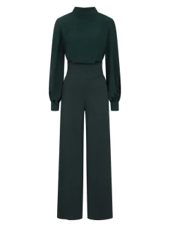 Groen - HotSquash jumpsuit met wijde pijpen en blousonmouwen