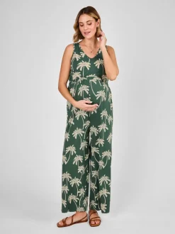Groen - JoJo Maman Bébé zwangerschapsjumpsuit van jersey met wijde pijpen