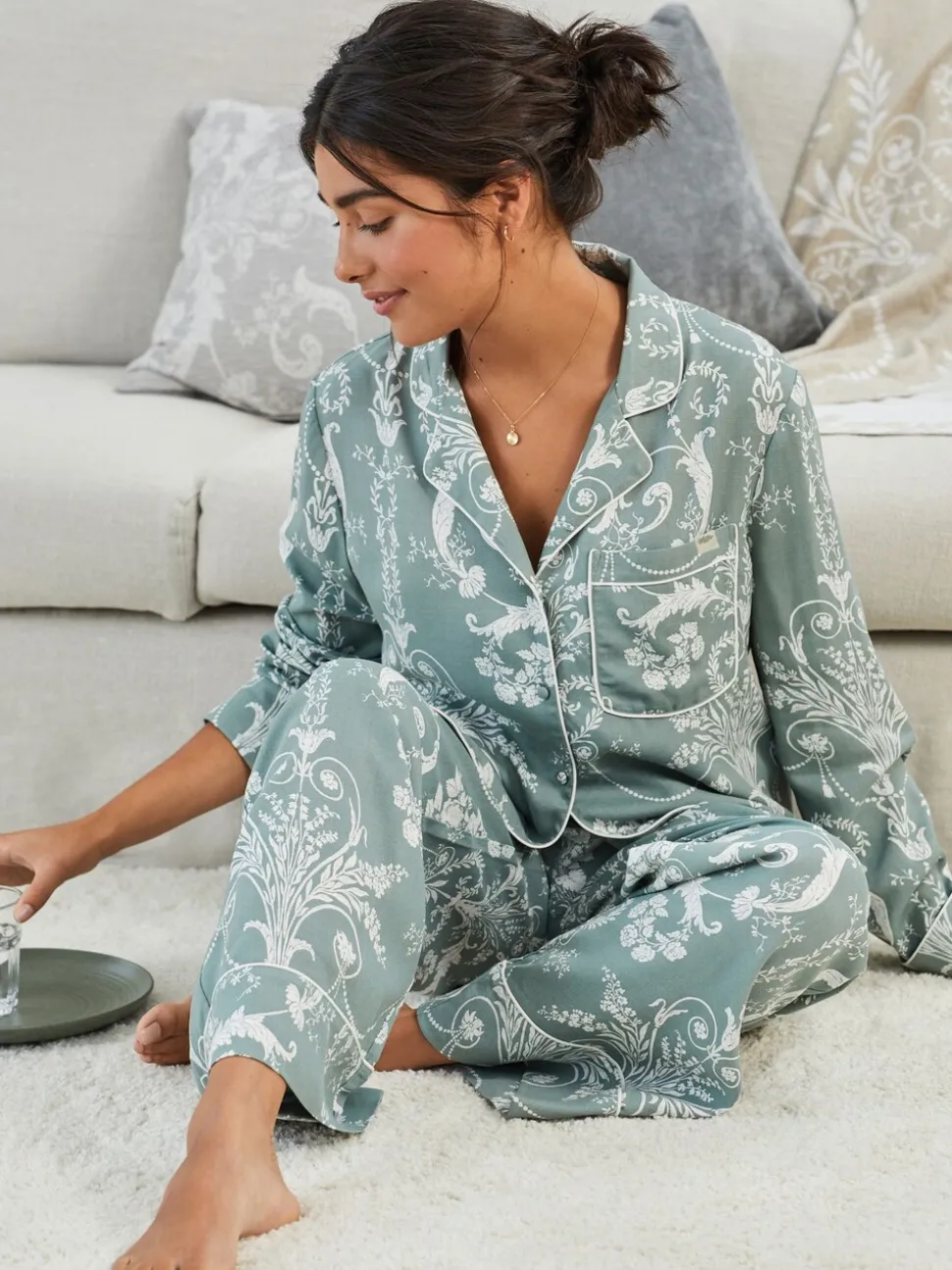 Groen - Laura Ashley Josette pyjama met knopen