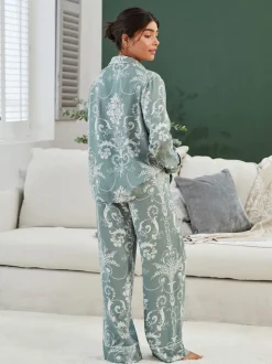 Groen - Laura Ashley Josette pyjama met knopen