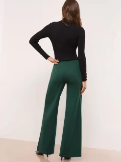 Groen - Lipsy - Broek met wijde pijpen en hoge taille